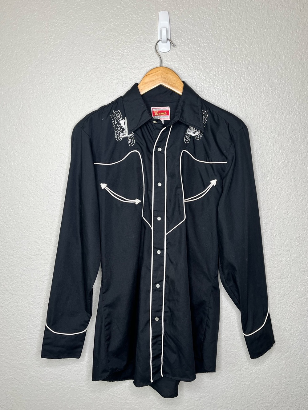 Men’s Vintage Ely Plains Black Western Pearl Snap Shirt Embroidered Cowboy M